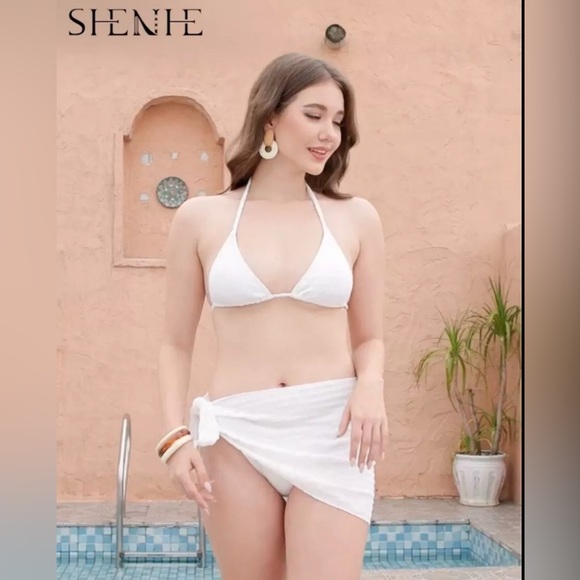 SHENHE Women’s 3 Piece High Cut Halter Triangle Bikini Swimsuit with Cover - Picture 2 of 7